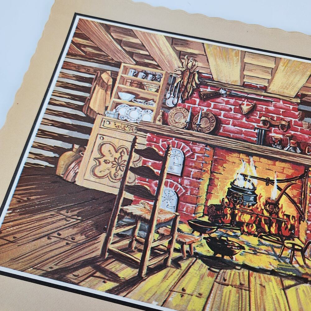 Vtg Lot of 12 Paper Placemats Winter Fall Log Cabin Fireplace 1800s Springprint - Picture 4 of 5